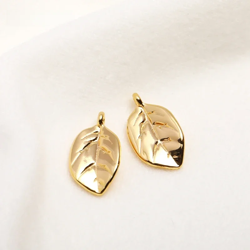 14K Gold Plated Solid Leaves Pendants,Bulk Charms For Jewelry Making,Brass Metal Leaf Charms DIY