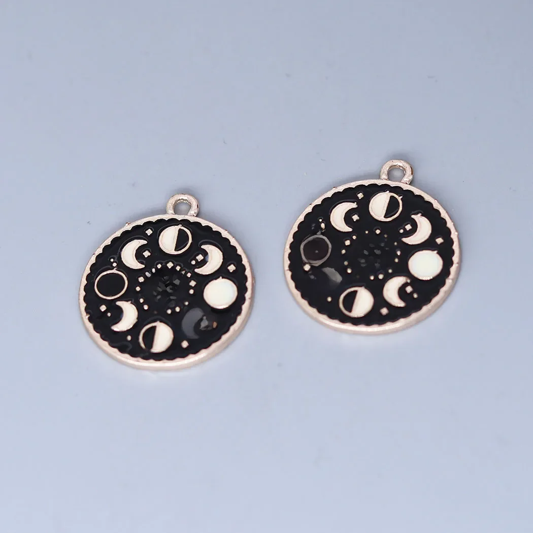 5pcs/lot Moon Phase Black Dark Glowing Charm for Jewelry Metal Accessories DIY Charms For Jewelry