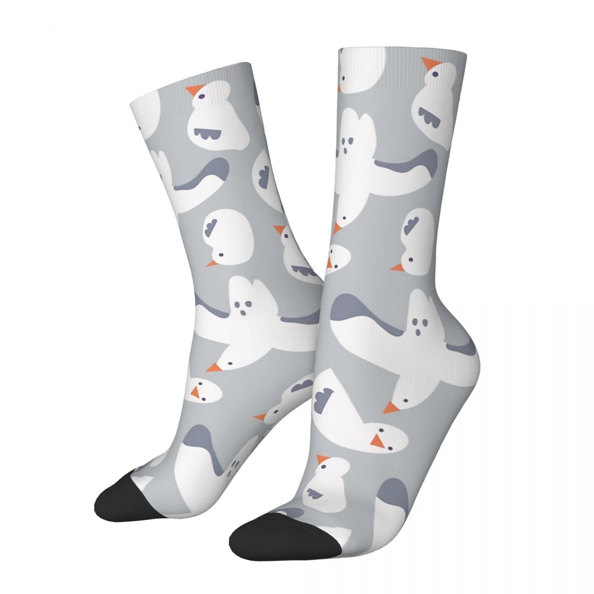 Happy Retro Cute Grey Crazy Men's Socks Unisex Seagull Street Style Pattern Printed Novelty Crew Sock Boys Gift