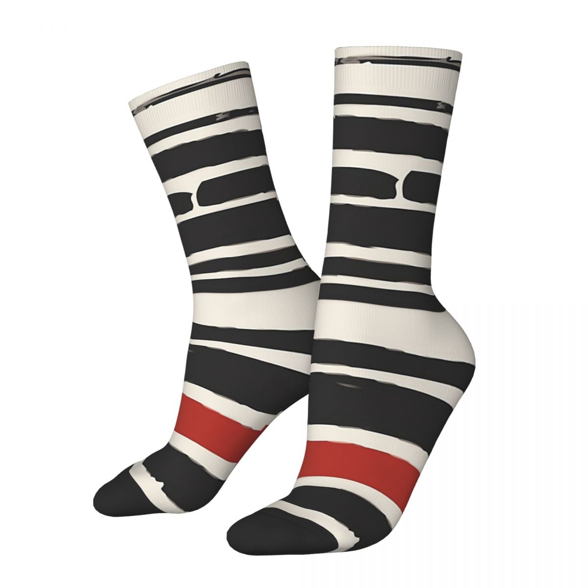 Funny Crazy Sock for Men Abstract Black Red Stripe Hip Hop Vintage Striped Happy Pattern Printed Boys Crew Sock Casual Gift