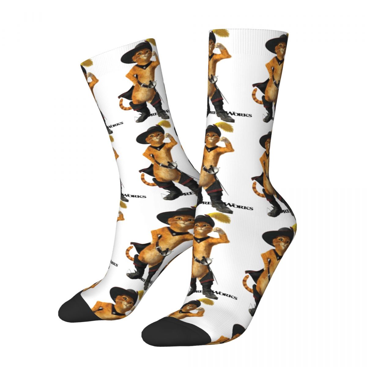 Hip Hop Vintage Reworks Crazy Men's compression Socks Unisex Puss in Boots Film Street Style Pattern Printed Crew Sock Boys