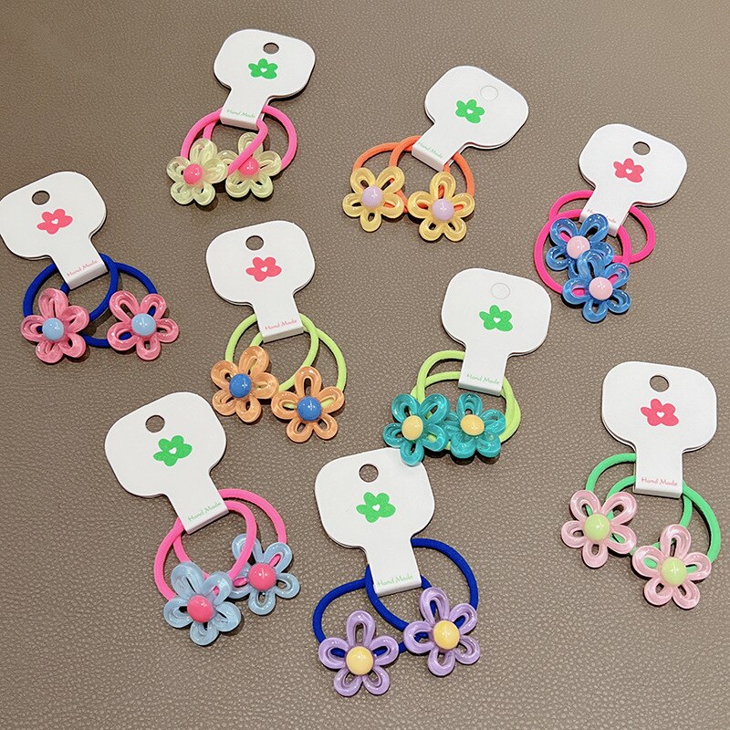 Cute Acrylic Elastic Hair Bands Children Hollow Floral Hair Rope Elastic Hair Ring Hair Tie Headwear Girls Kids Hair Accessories