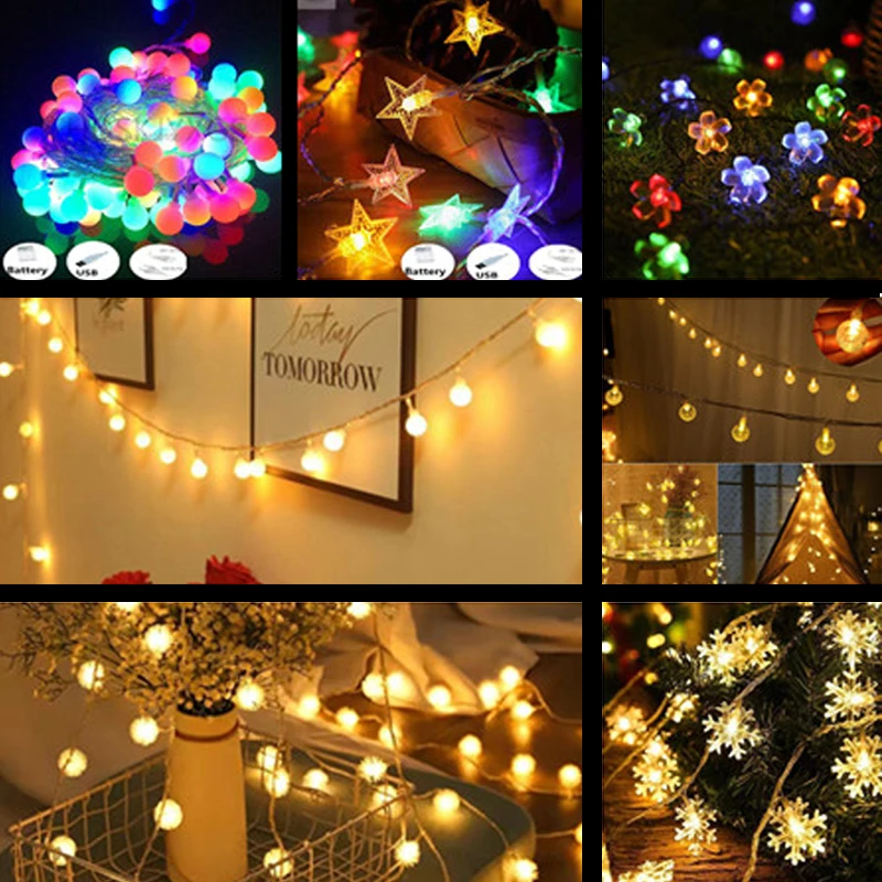 3M/5M/10M USB/Battery Led Ball Garland Lights Fairy String Outdoor Lamp Christmas Holiday Wedding