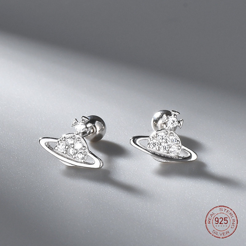 925 Sterling Silver Stud Earrings Planet Earring for Women Personality Wedding Screw Stud Earrings Party Jewelry Gift