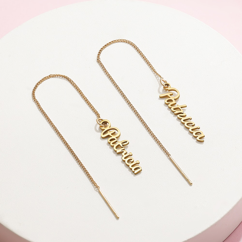 Personalized Name Piercing Earrings Line for Women Stainless Steel Long Tassel Chain Drop Earrings Kpop Ear Jewelry Gifts