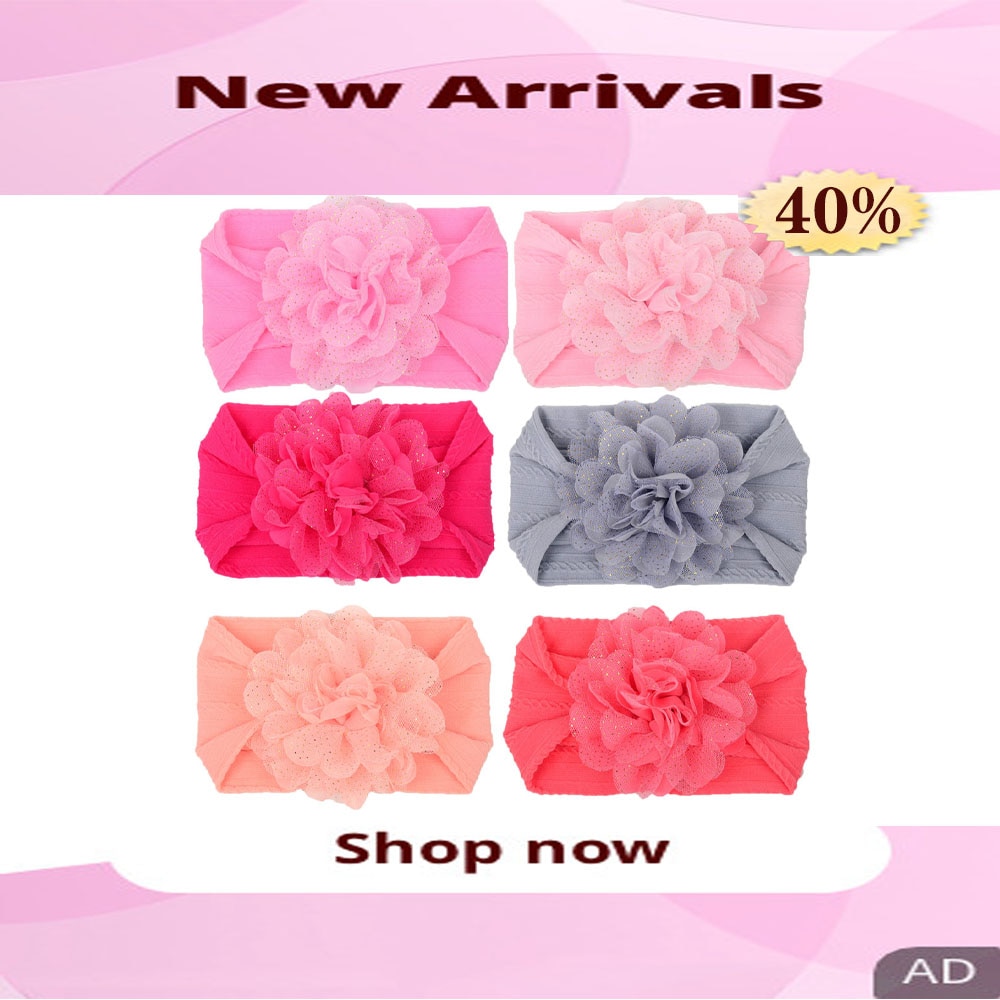 Children's Hair Accessories Mesh Snow Fabric Art Flower Jacquard Soft Baby Hair Band Baby Wide Side Stretch Headband