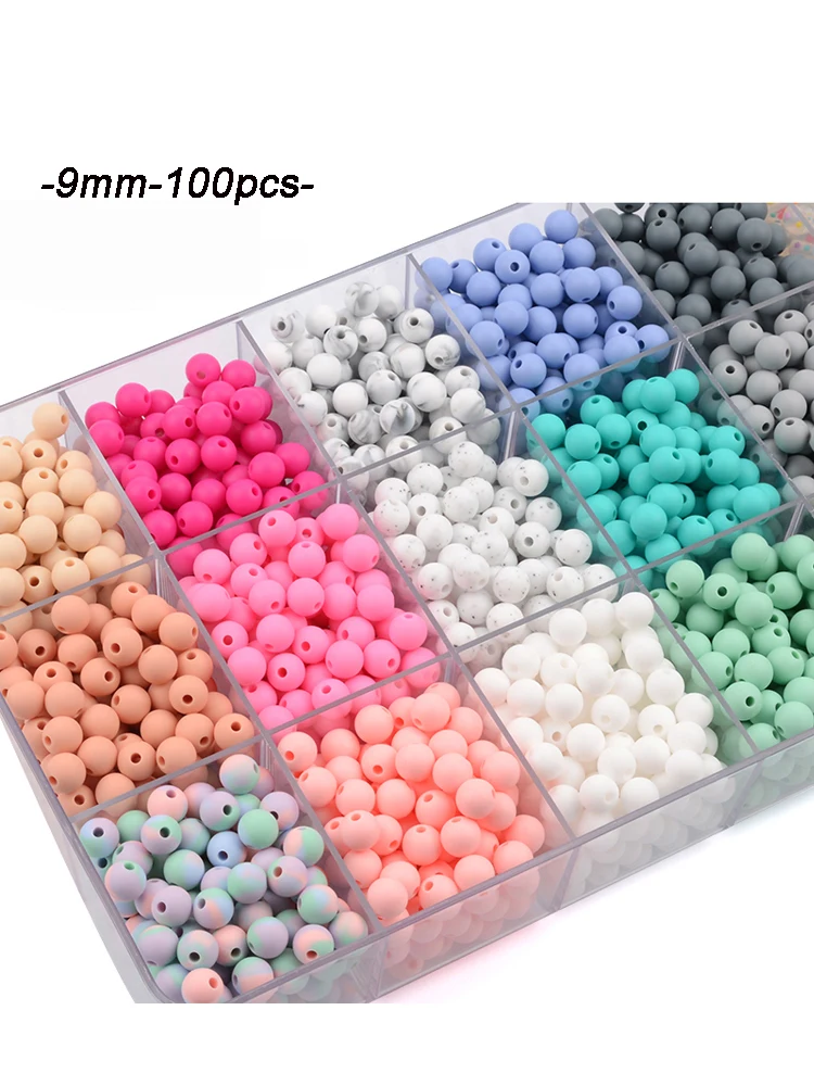 LOFCA 9mm 100pcs Silicone Teething Beads Teether Baby Nursing Necklace Pacifier Clip Oral Care BPA