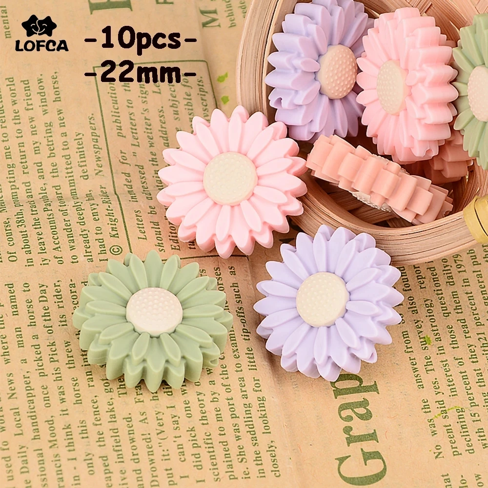 LOFCA Daisy 10pcs Silicone Beads Sunflower Cute Silicone Beads Food Grade Teether BPA-Free Baby Toy