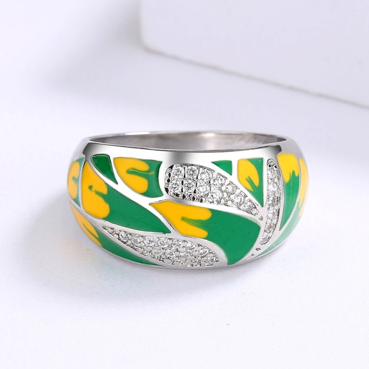 2022 New Rustic Green Mori Drip Enamel Zirconia Ring For Ladies 925 Stamp Elegant Finger Ring Wedding Party Gift