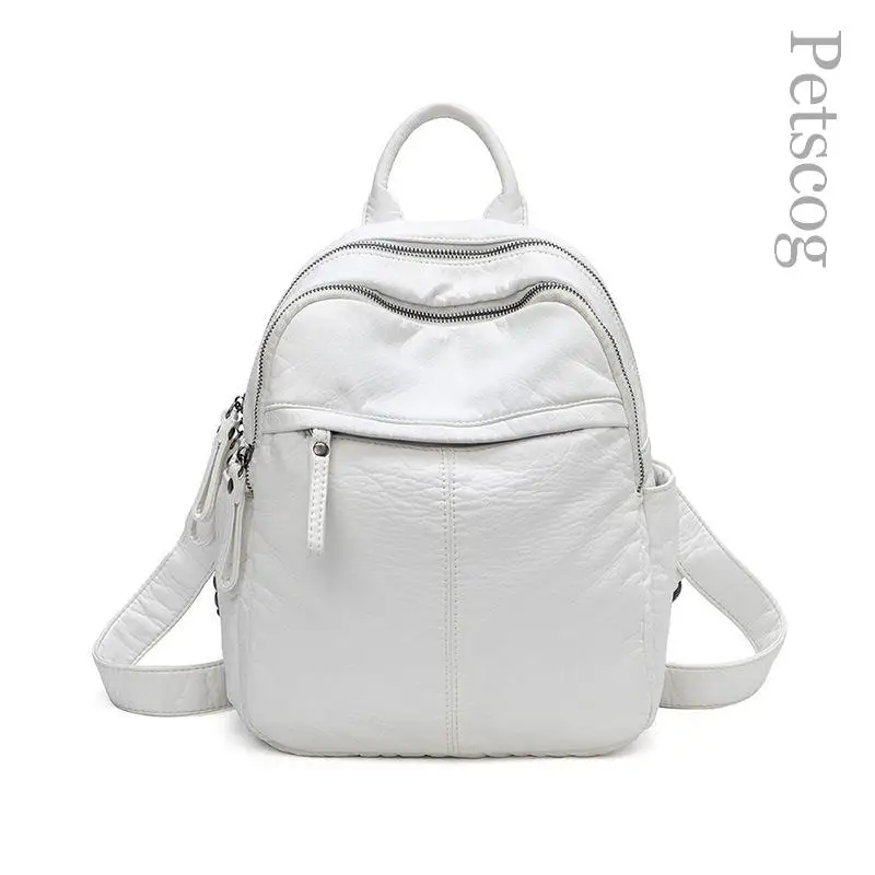 Luxury Women Backpacks Pu Leather Shoulder Bag Soft Leather Daypack Double-layer Travel Bag Student