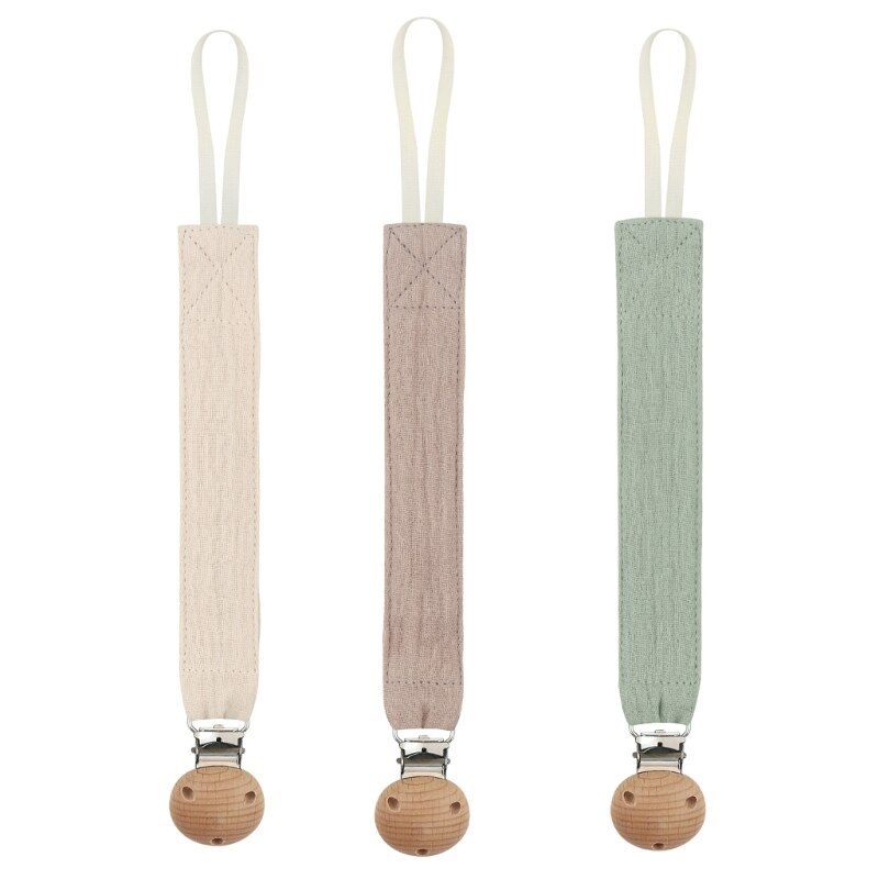 3pcs Cute Cotton Pacifier Clips Wooden Holder Newborn Soother Chains for Baby Teether Teething Chain Shower Gift