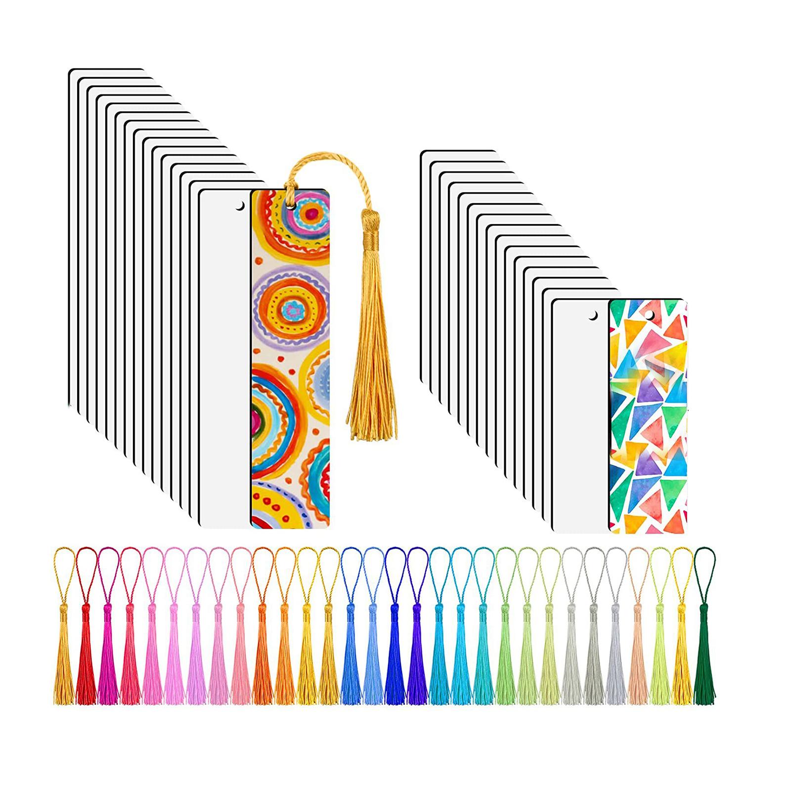 30x Sublimation Blank Bookmarks with Hole and Tassels DIY Crafts Hanging Tag Rectangle Sublimation Blank Book Markers for Adults