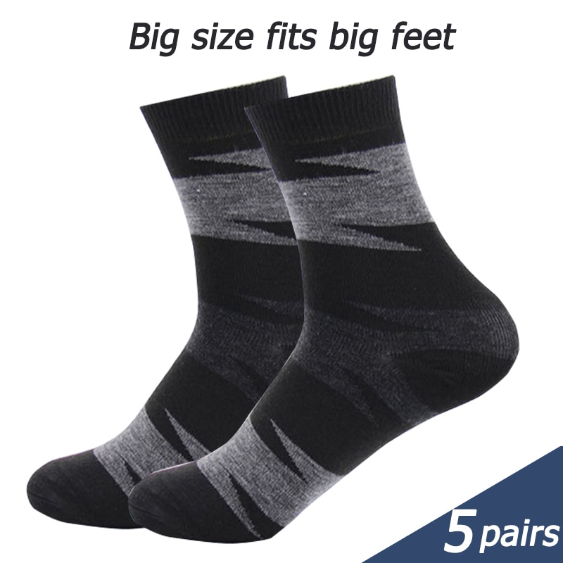 5 Pairs Men Large Size Socks Length 31CM Casual Striped Plaid Long Socks Autumn Summer Comfort Mature Male Cotton Sock Sox