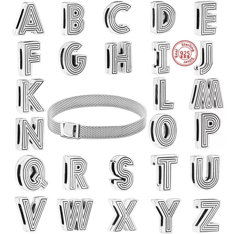 New Real 925 Sterling Silver Letter Alphabet A-Z Clip Charm Beads Fit Original Pandora Charms Bracelet Pendant Women DIY Jewelry