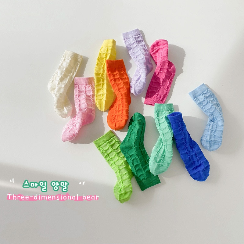 1-12Year 3Pairs Pack 2023 spring thin three-dimensional princess socks solid color baby girls socks