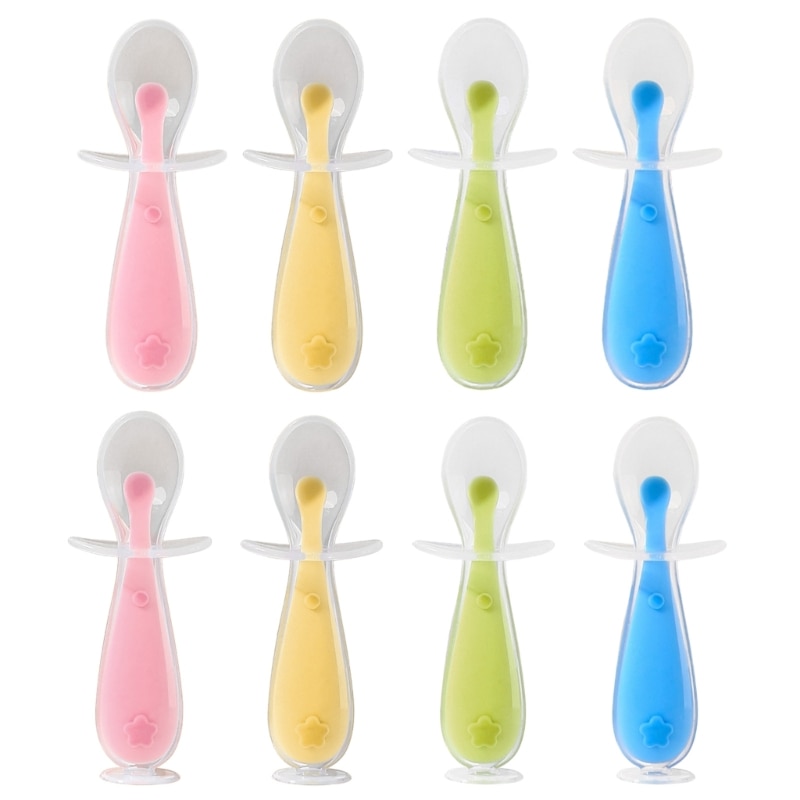 Baby Soft Silicone Training Spoon Suction Cup Kids Toddlers First Stage Spoons