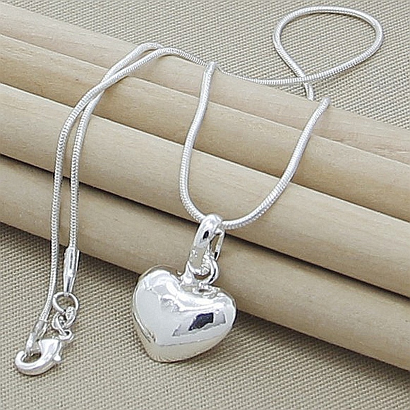 Female Necklace 925 Sterling Silver Heart-Shape Small Pendant Necklaces for Women Valentine's Day Gift