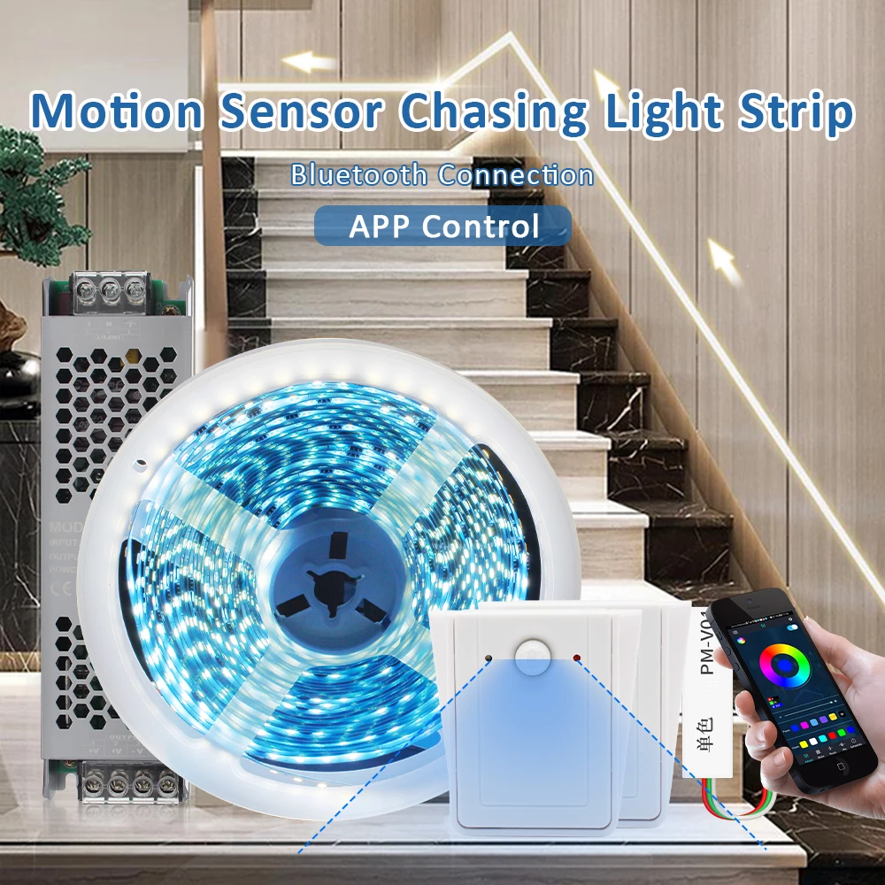 PIR Infrared Motion Sensor LED Strip Light 2835 Bluetooth 10M 15M DC 24V WS2811 Horse Race Running