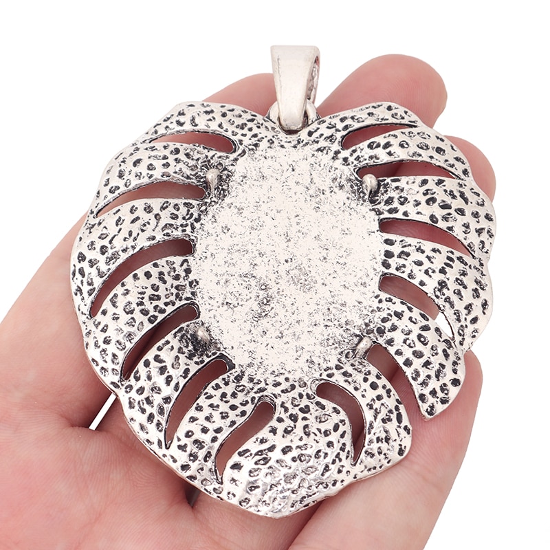 2 x Tibetan Silver Large Palm Leaf Charms Pendants Blank Cabochon Settings 27x38 mm for Jewelry Making Findings 78x64mm