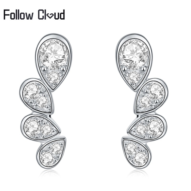 Follow Cloud Small Water Cut Moissanite Diamond 925 Sterling Silver Stud Earrings Passed Engagement Wedding Earrings for Women