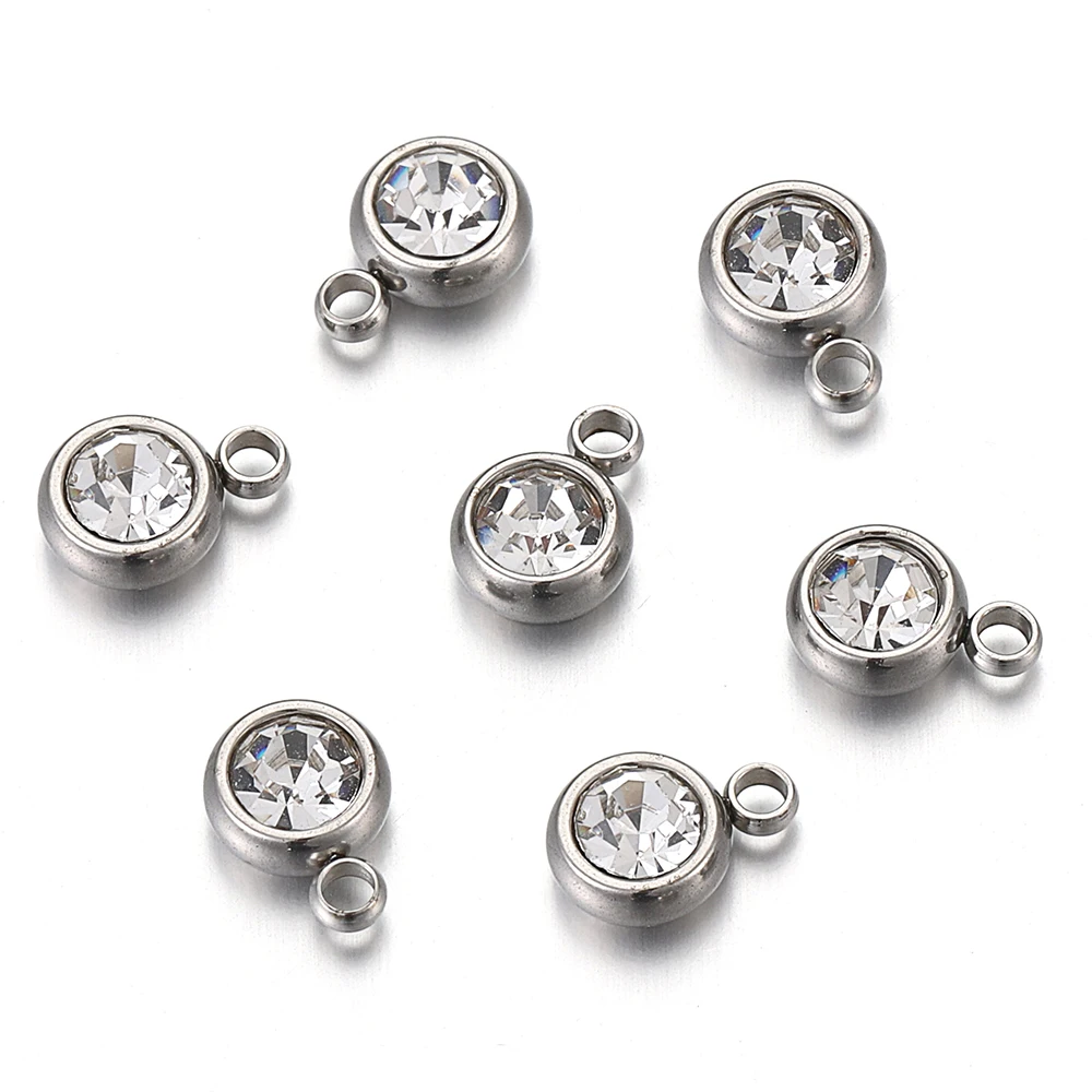 20pcs 6mm Stainless Steel Rhinestone Charms Pendants