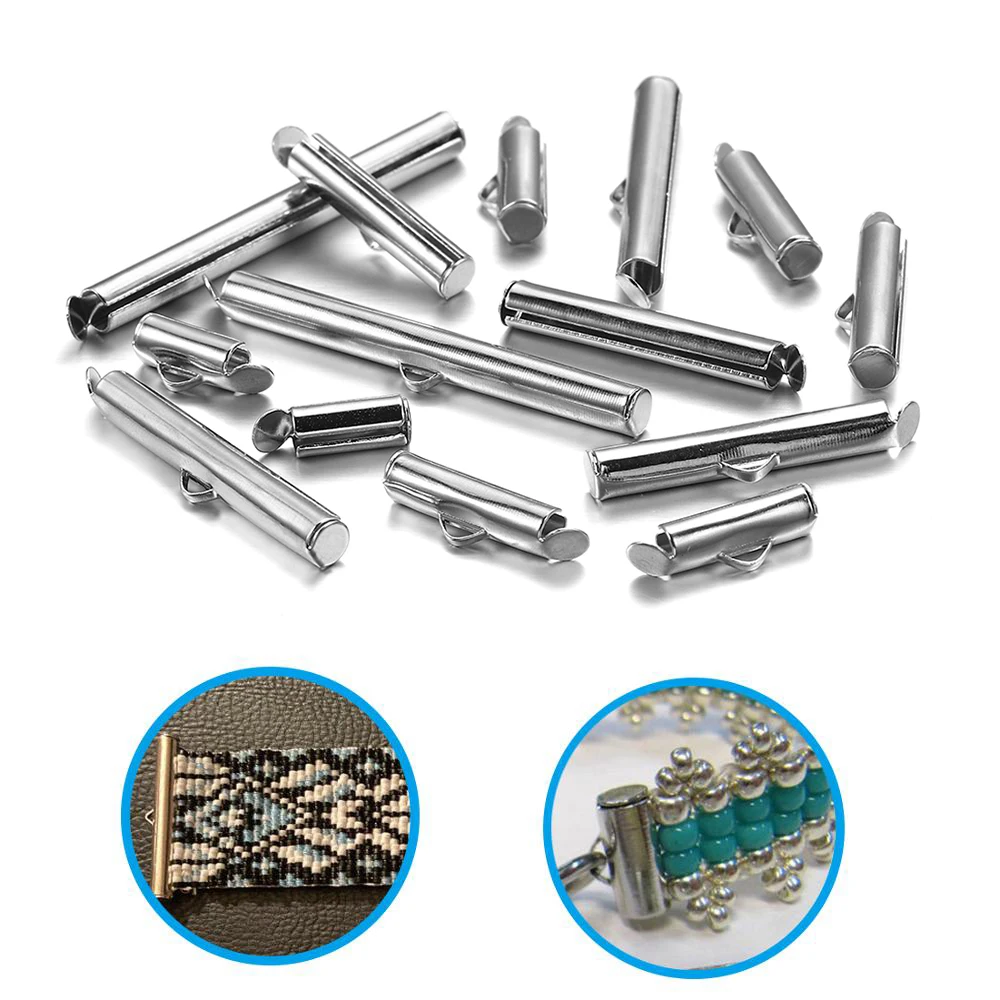 50Pcs/lot Crimp End Caps Slider Clasp Buckles Tubes Diy Bracelet Connectors Loom Findings for