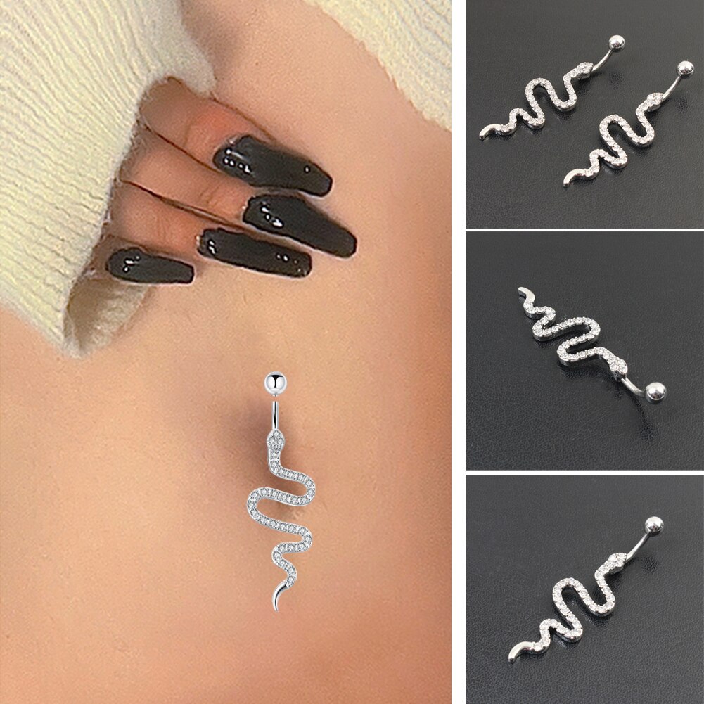 Snake Belly Button Ring Dangle Navel Piercing Ring Heart Belly Ring Zircon Navel Ring Body Piercing Jewelry Umbilical Pircing