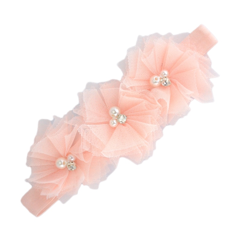1 Pcs Baby Girls Pearl Flower Headbands Newborn Chiffon Headwear Ribbon Elastic Hairband Cute Todder Kids Hair Accessories