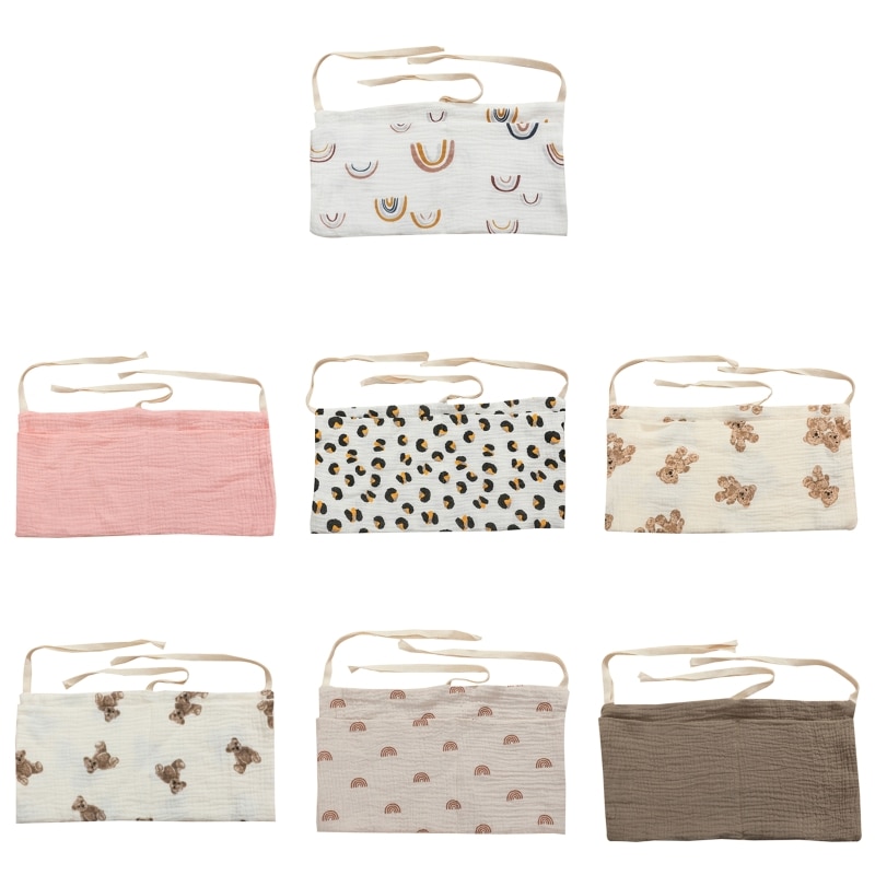 Baby Bedside Hanging Storage Bag Double Layer Cotton Pockets Organizer for Stroller Diaper Toy Tissue Multipurpose Accessory