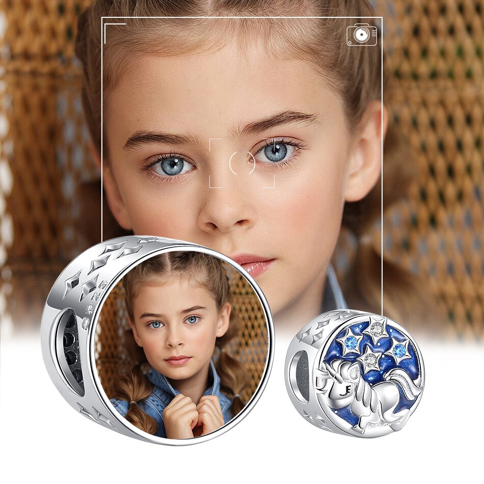 ELESHE 100% Real 925 Sterling Silver Custom Photo Charm Enamel Unicorn Beads Fit Original Bracelet Women Girl DIY Jewelry Making
