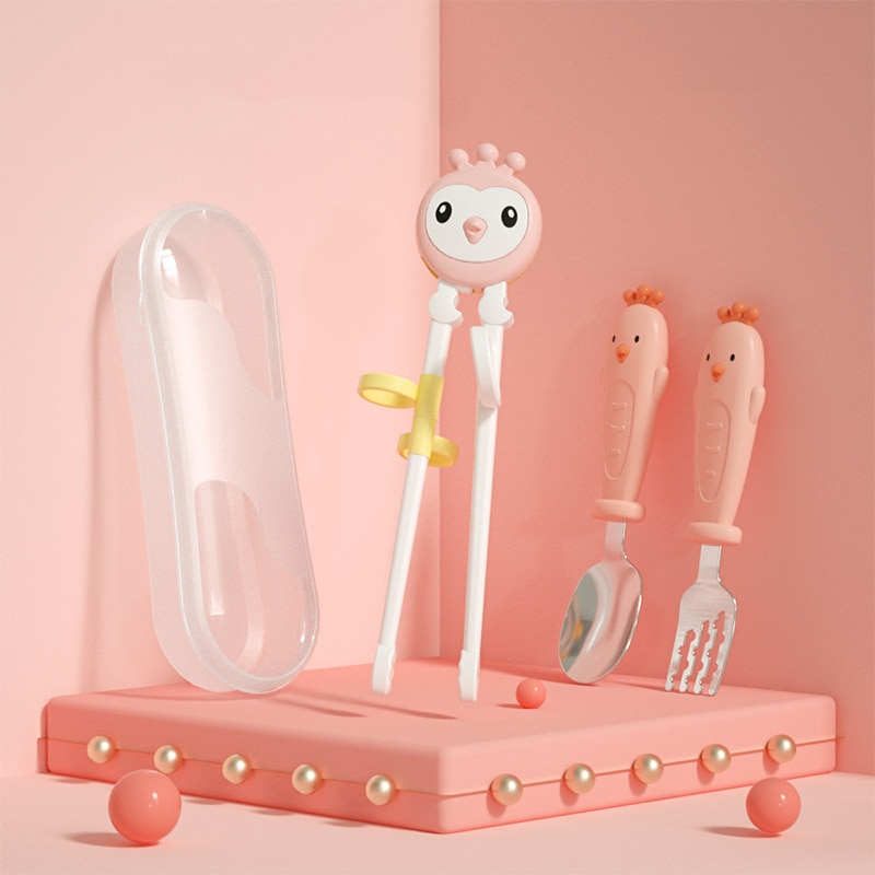 3pcs Baby Learning Training Chopsticks Portable Children Tableware Children's Chopsticks Spoons Forks 1 Set