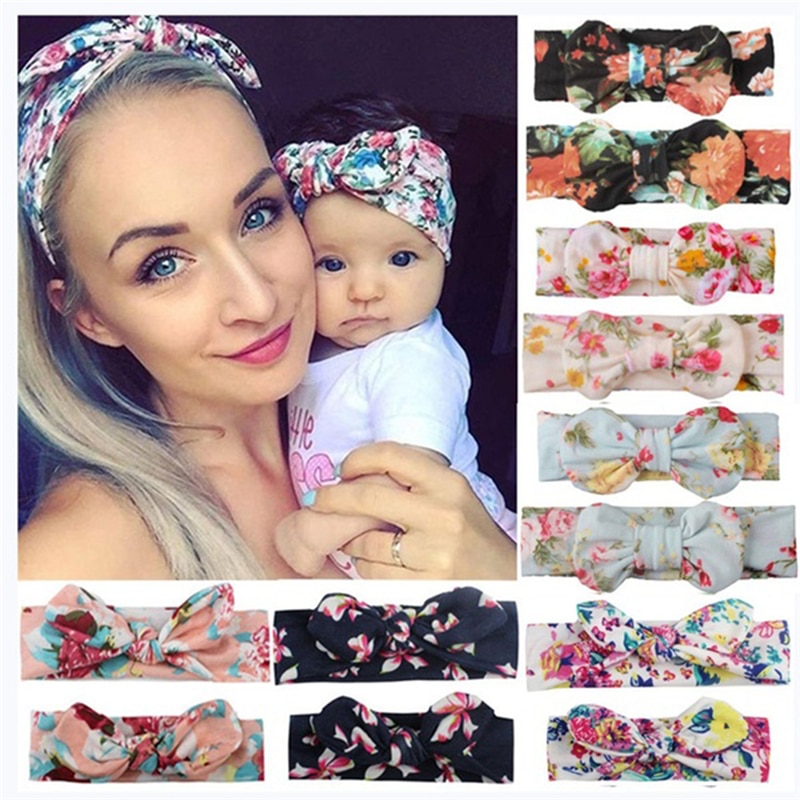 2Pcs/Set Mom Baby Headbands Mother Newborn Turban Headwear Bows Hairband Floral Parent-Child Hair Accessories Girls Haarband