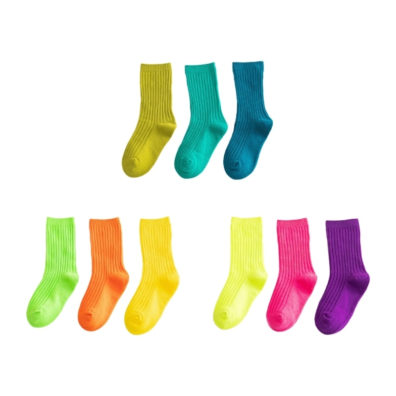 Toddler Socks Autumn Knee High Socks for Baby Kids Age 1-12Year Old Non-fluorescent Rainbow-Color Knitted Cotton Socks