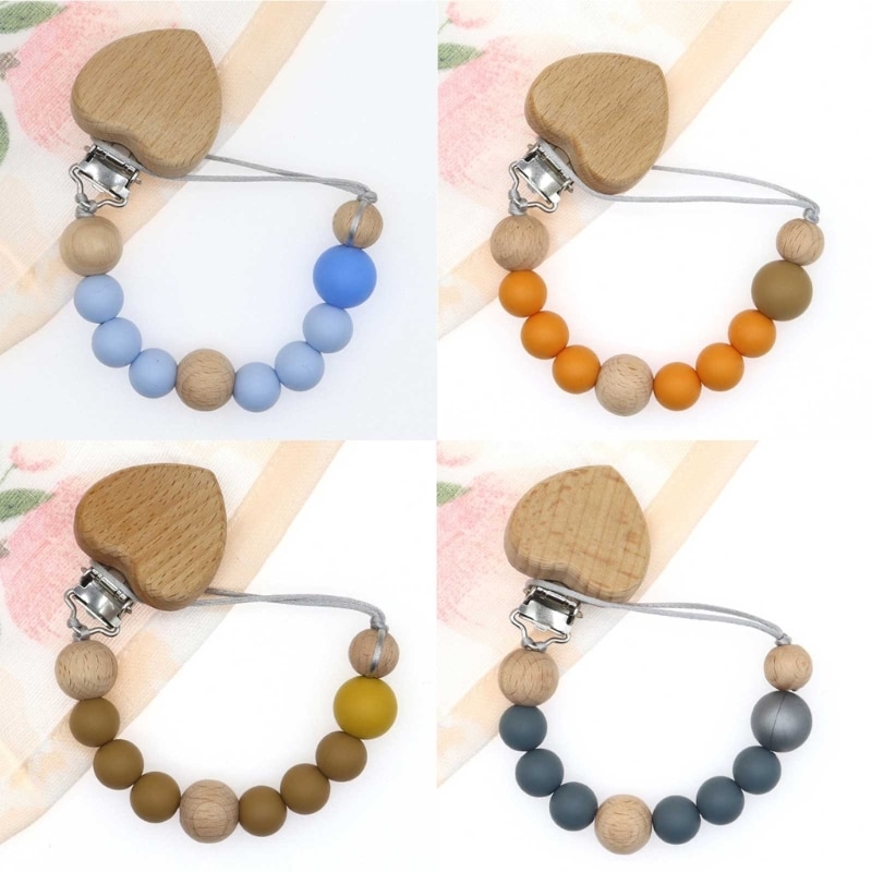 Baby Pacifier Clip Chain Wooden Beads Soother Nipple Holder for Infant Boy Girls