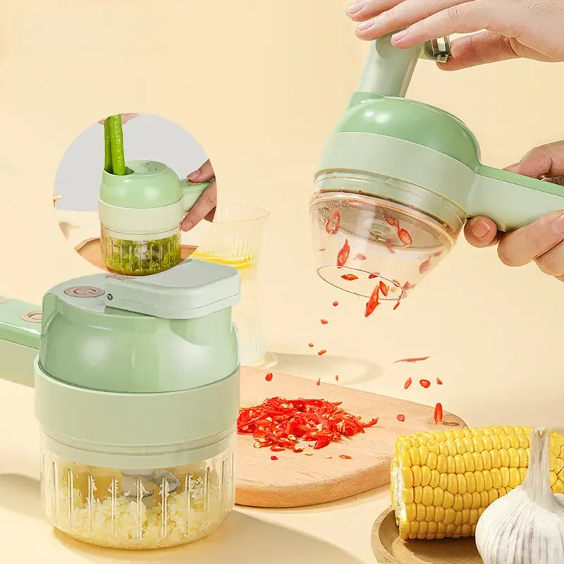 4In1 Electric Vegetable Cutter Set Handheld Wireless Electric Garlic Masher Food Chopper Meat