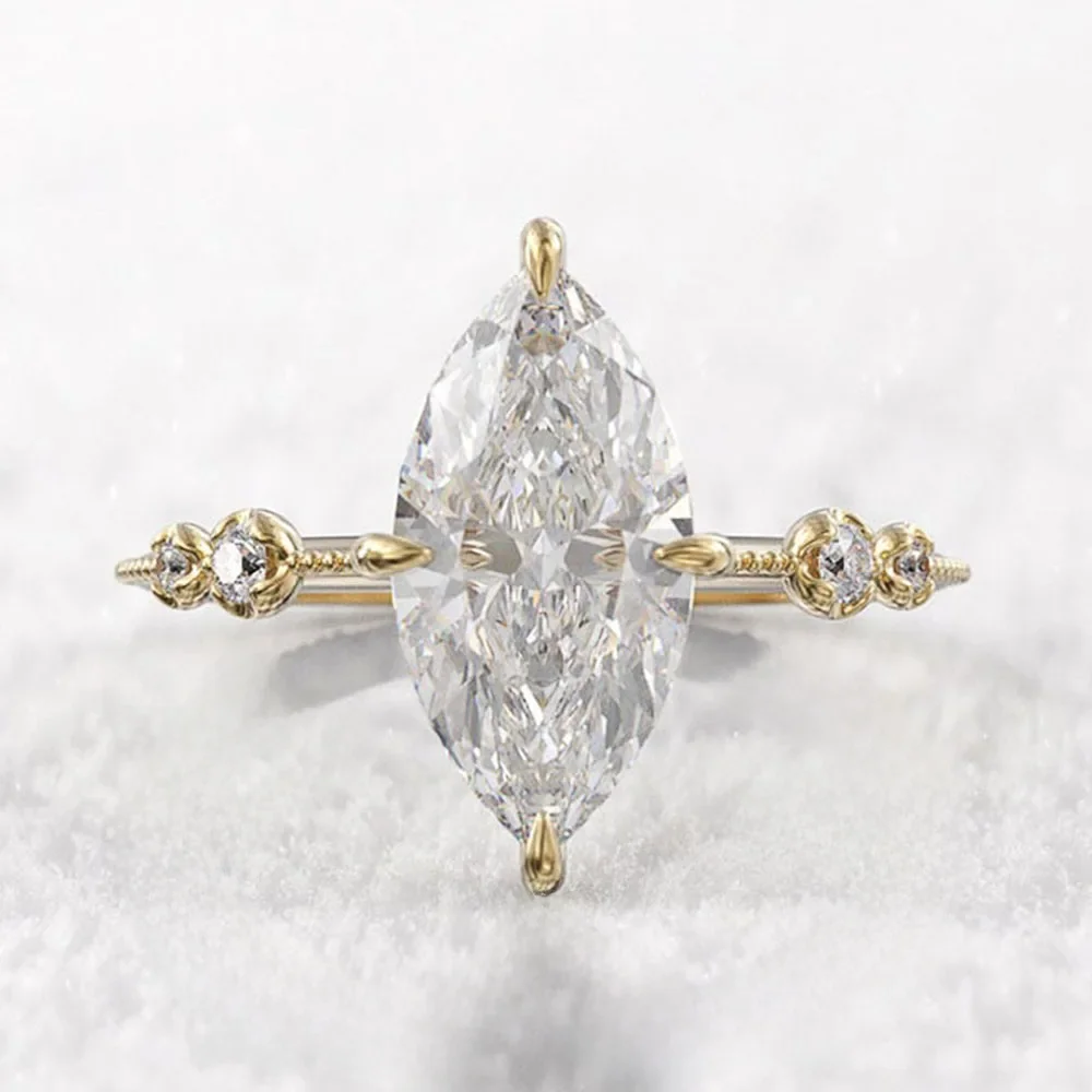 Huitan AAA Crystal Marquise Cubic Zirconia Rings for Women Fashion Thin Ring Engagement Wedding