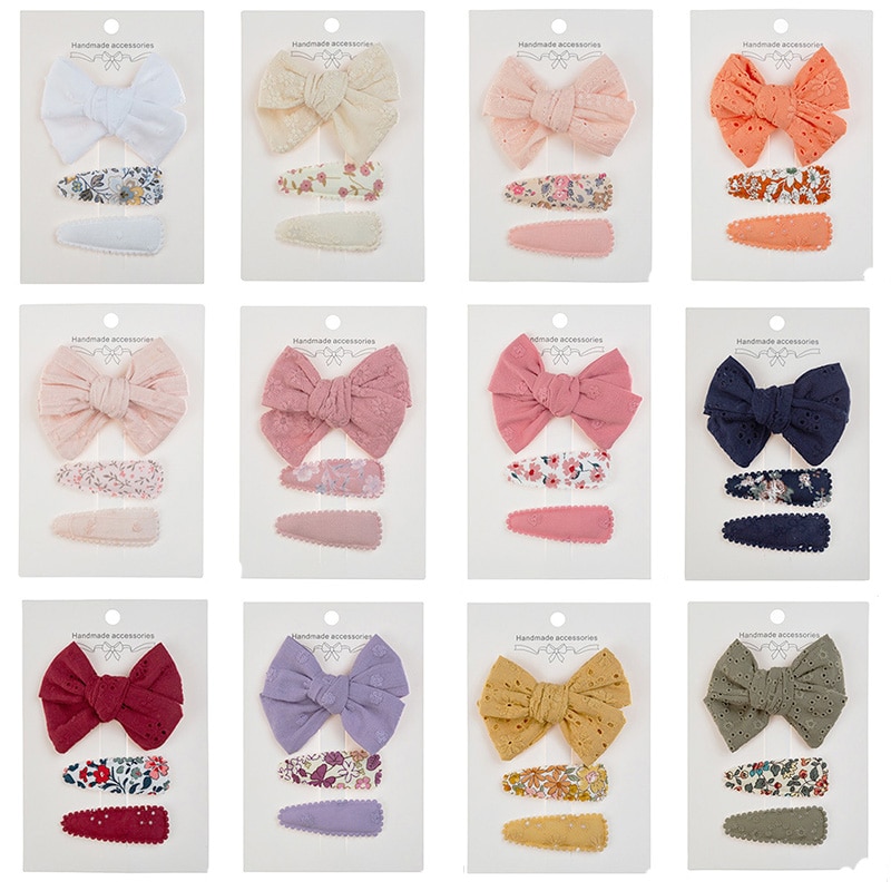 2023 New Fashion Bows Hair Pin for Baby Girls Embroidered Flowers Fabric Hair Clip Handmade Hair Accessories Kids Headdress 3Pcs
