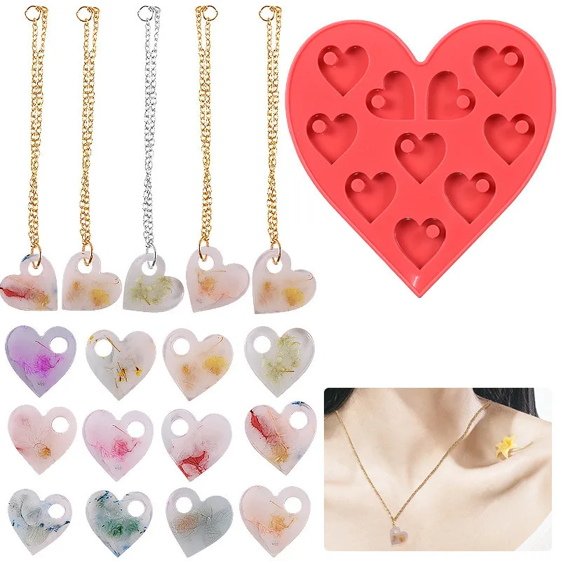 DIY Pendant Crystal Epoxy Resin Mold Heart Shaped Earrings With Holes Love Valentine's Day Chocolate