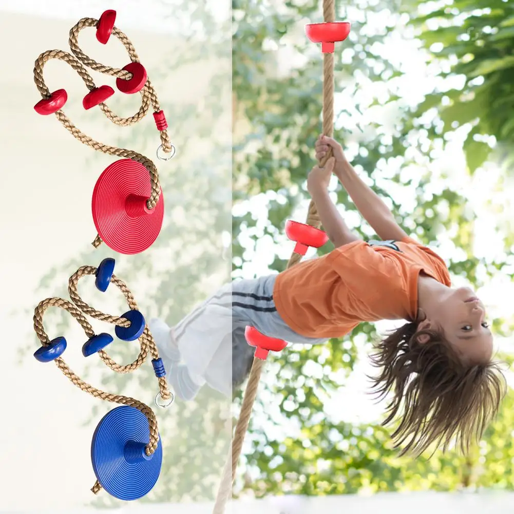 Kids Fitness Climbing Rope with Platforms and Disc Swing Seat Set Outdoor Swing Set Garden Toy