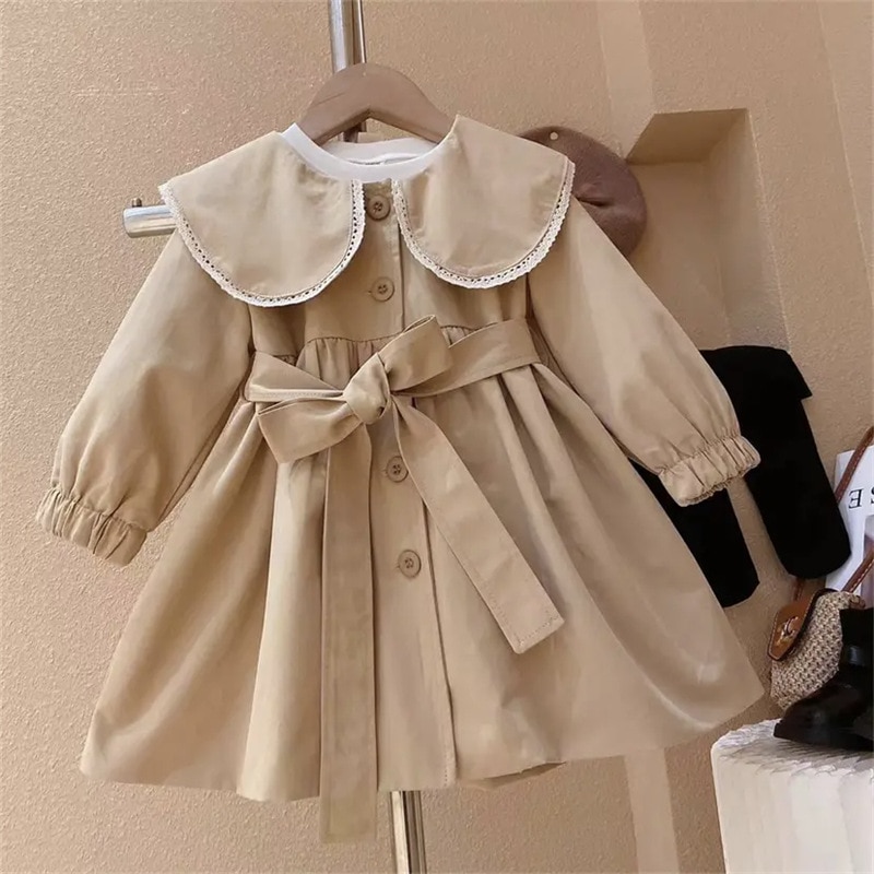 Girls Coat Fashion Doll Collar Windbreaker 2022 Spring and Autumn New Korean Version Baby Tunic Jacket Girl Autumn Clothes