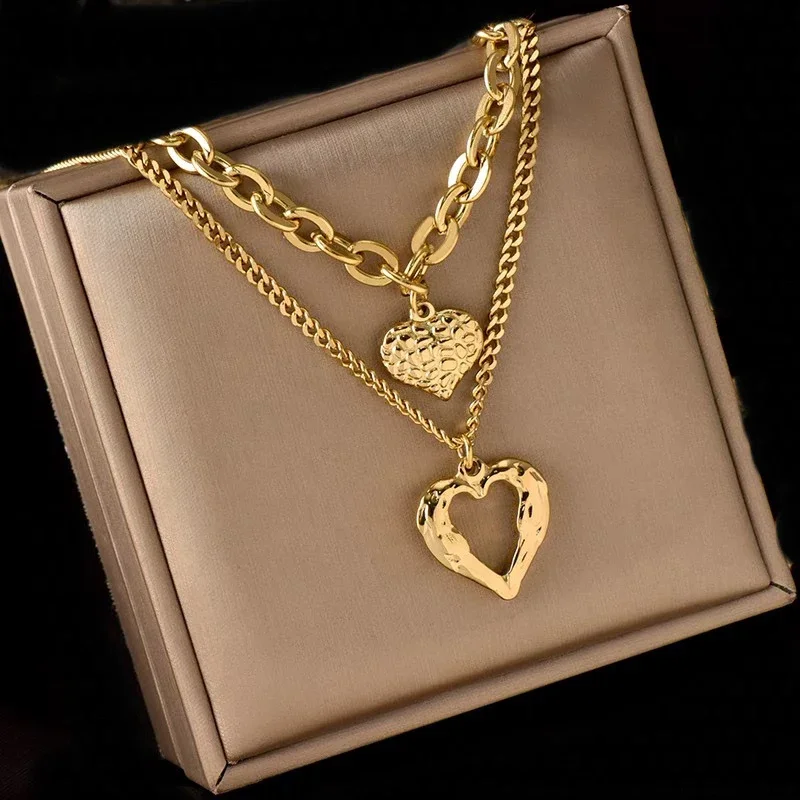 DIEYURO 316L Stainless Steel Small Uneven Folds 2 Love Necklace High-end Sense Party Accessories