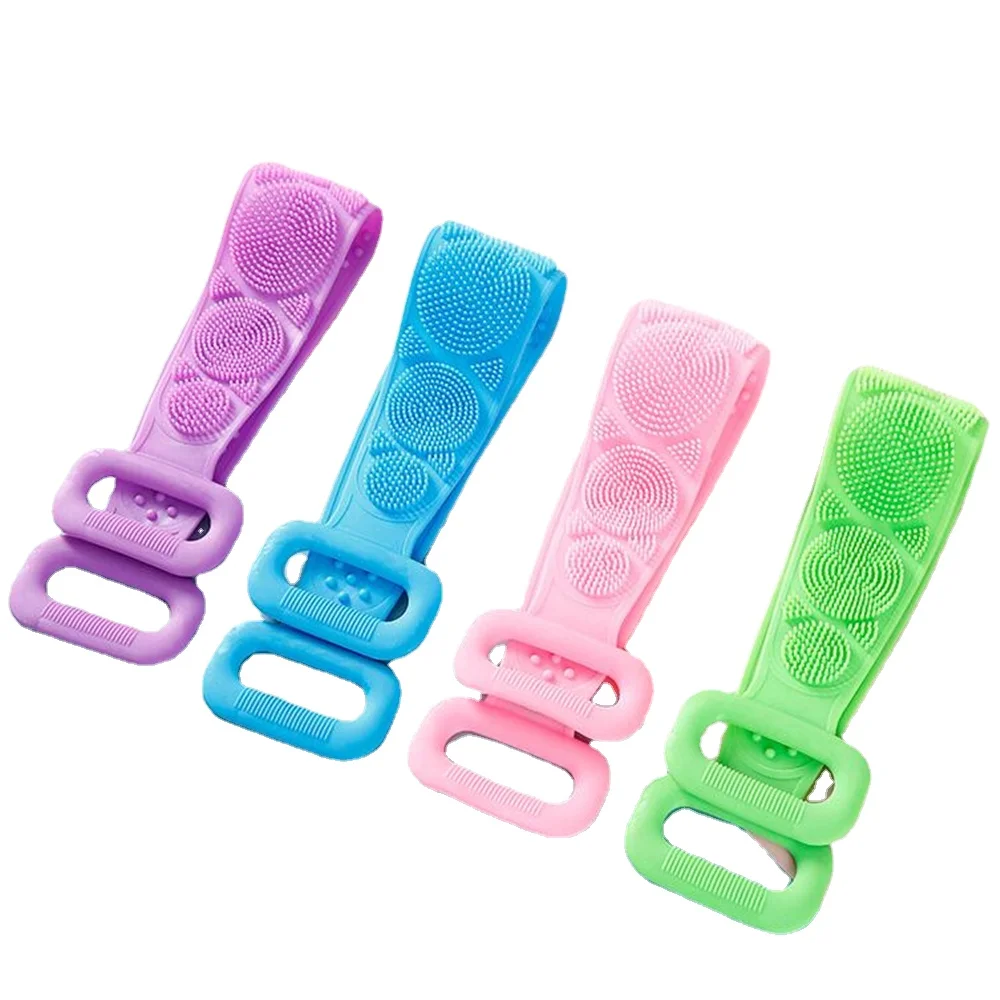 1pc Silicone Body Scrubber Shower Brush Bath Exfoliating Brush Belt Back Scrub Body Cleaner Cleaning