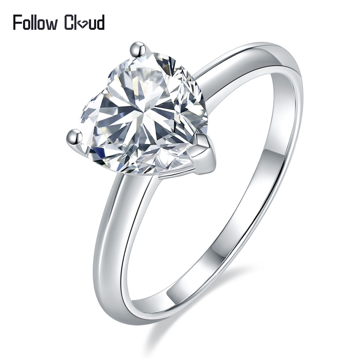 Follow Cloud Wedding Heart Moissanite Ring Silver 925 2 Carat 8mm D Color Halo Brilliant Diamond Cut Engagement Rings for Women