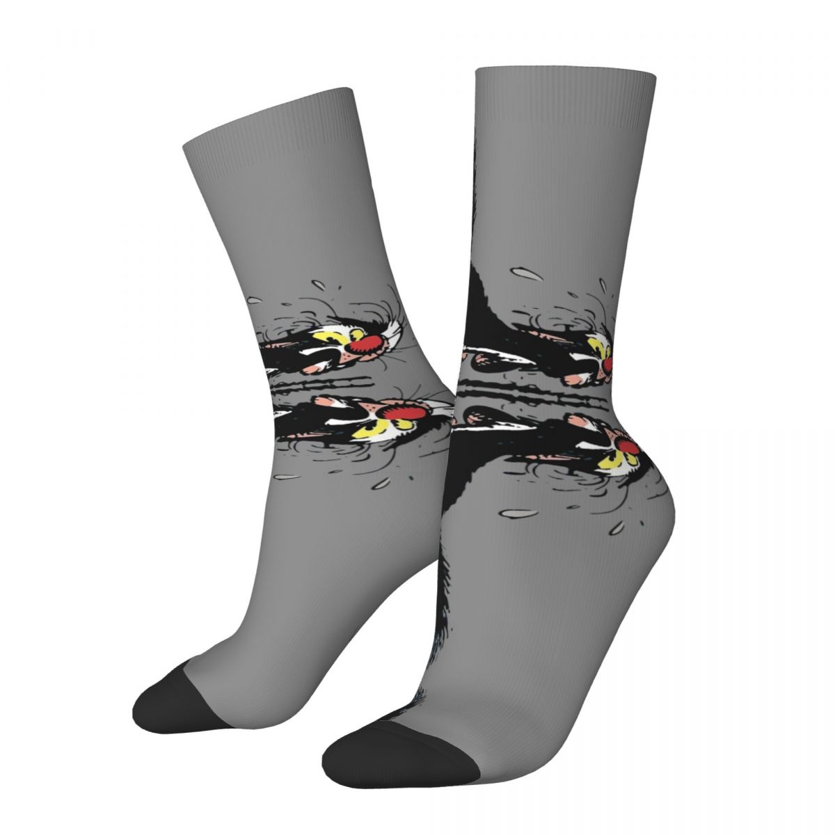 Funny Happy Men's compression Socks Cat Scared Retro Harajuku Gaston Lagaffe Comics Street Style Novelty Pattern Crew Crazy