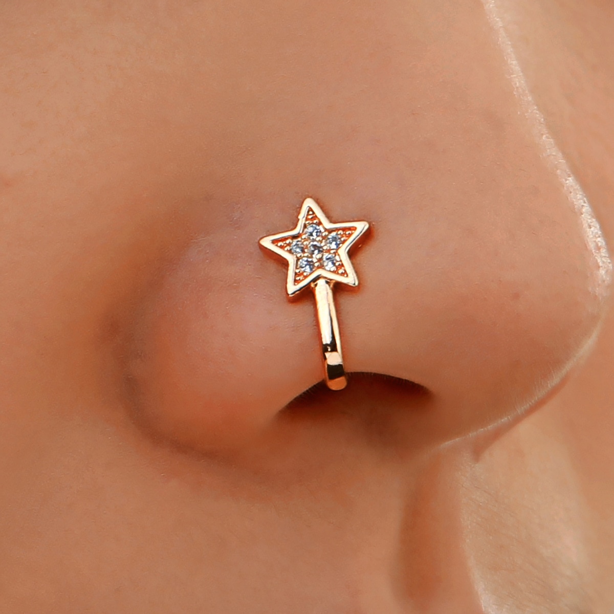 Copper set zircon star false nose nail exaggerated simple U-shaped non perforated nose clip piercing jewelry female nose stud