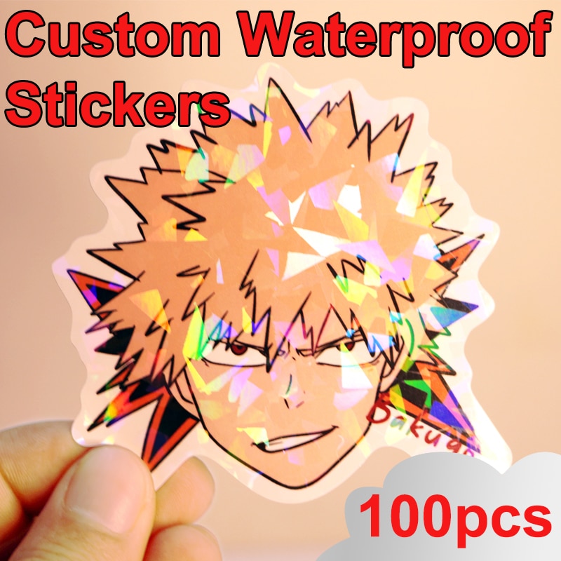 100 Pcs Custom Die Cut Sticker Your Own Logo Name Tag Waterproof Computer Luggage Sheet Adhesive Decorative Label Laptop Cartoon