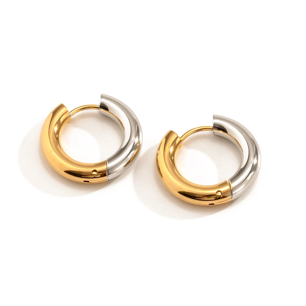 Chunky Classic 4MM Gold Stainless Steel Hoop Earrings PVD Plating Non Tarnish Waterproof 18k Silver