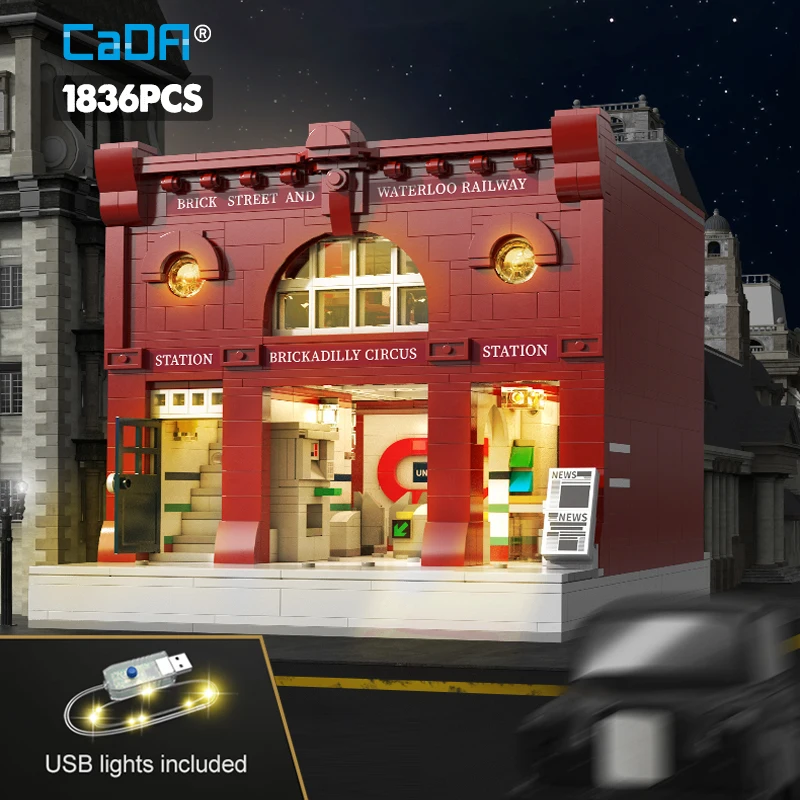 1836 Pcs Cada City Street View LED Lights Subway Station  Architecture Building Blocks Friends