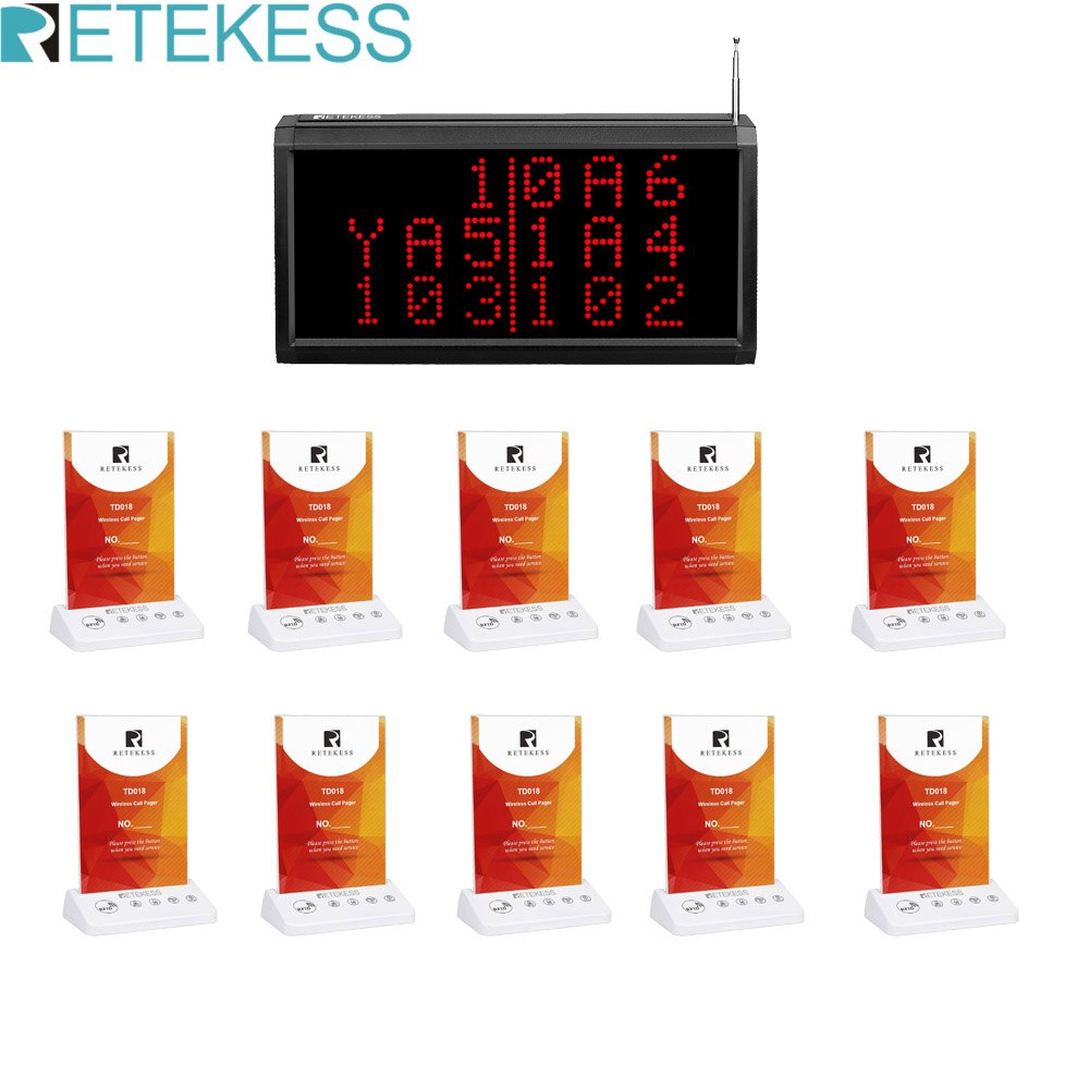 Retekess TD124 Wireless Calling Receiver +10Pcs TD018 Call Button Pager Table Card 433MHz RFID Features For Restaurant Bar