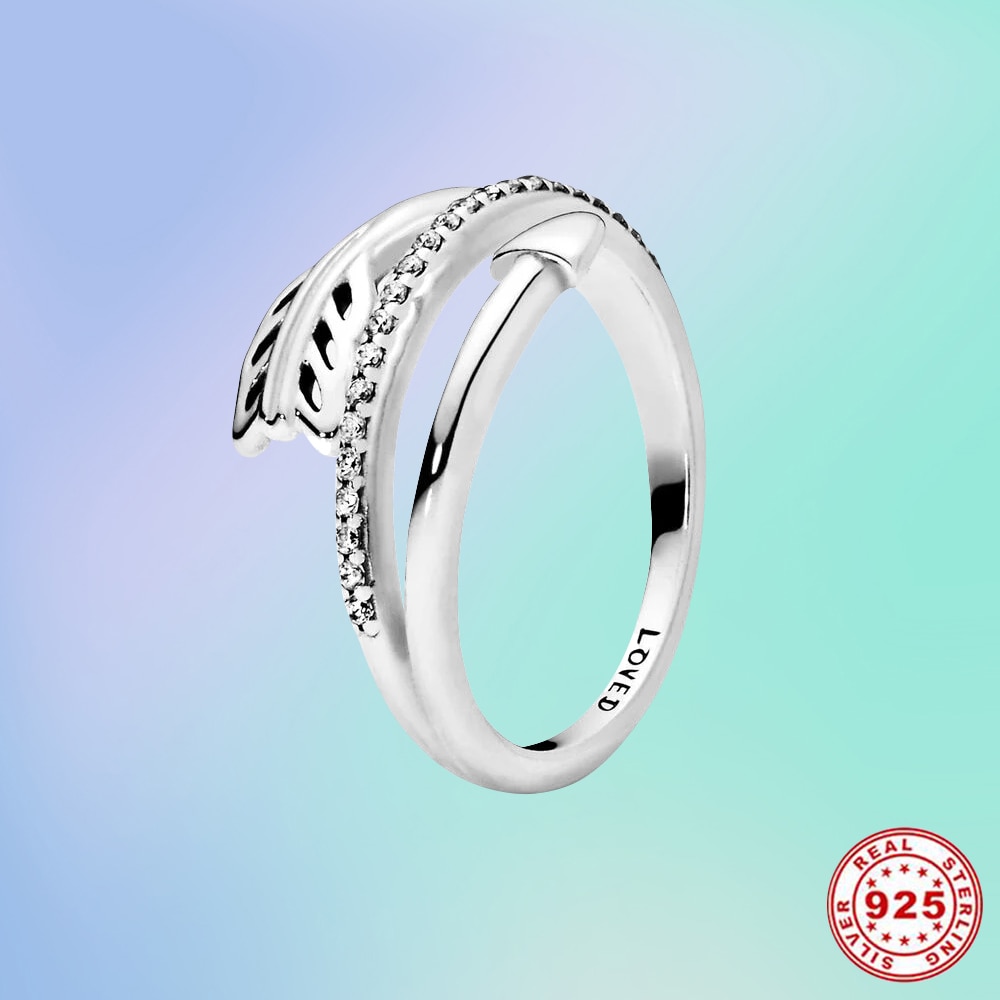 NEW 925 Sterling Silver Ring For Women Original Sparkling Wrap-Around Arrow Ring Stackable Engagement Wedding Rings Jewelry Gift